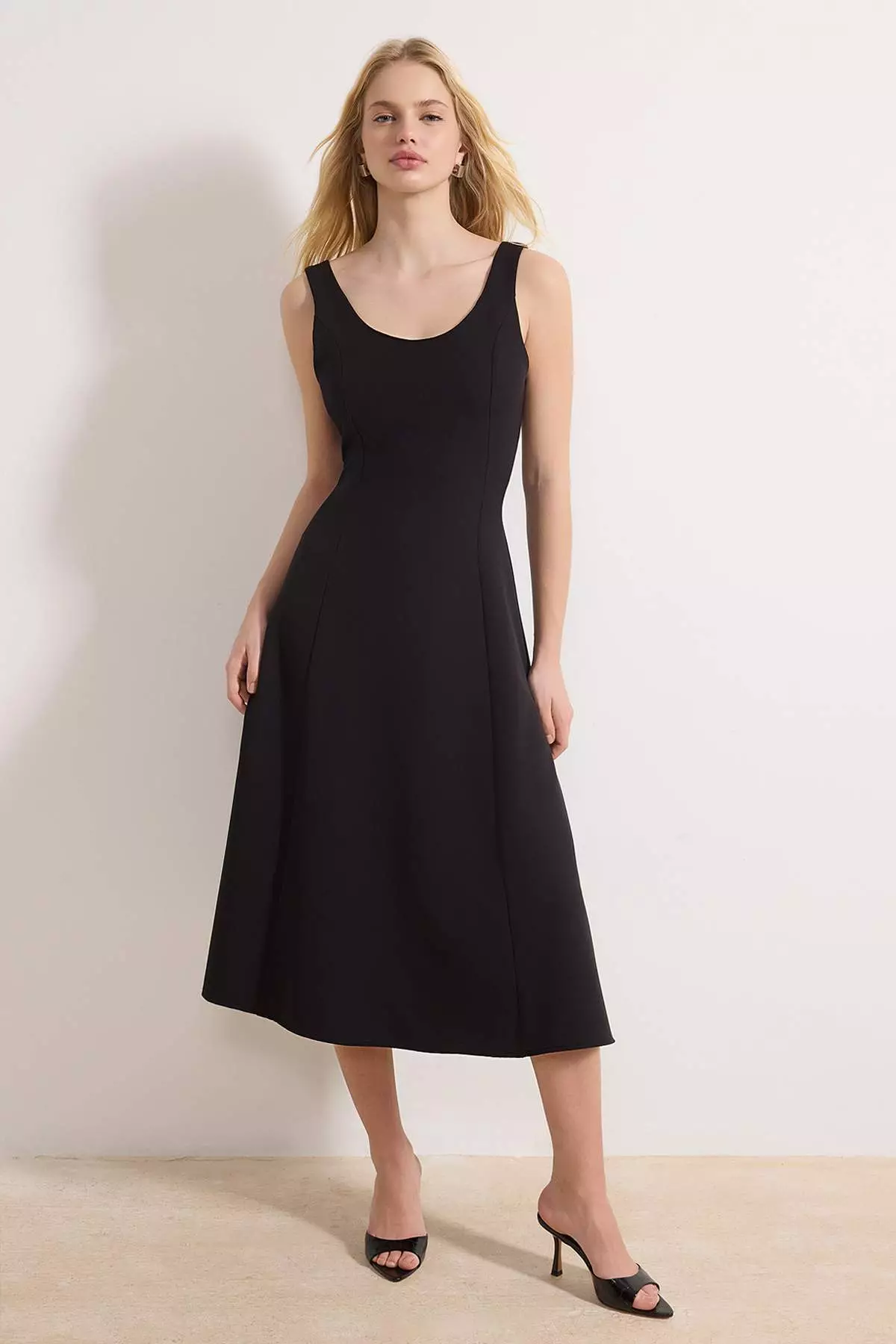 Black Skirt With Open Waist Midi Woven Dress Twoss26El122