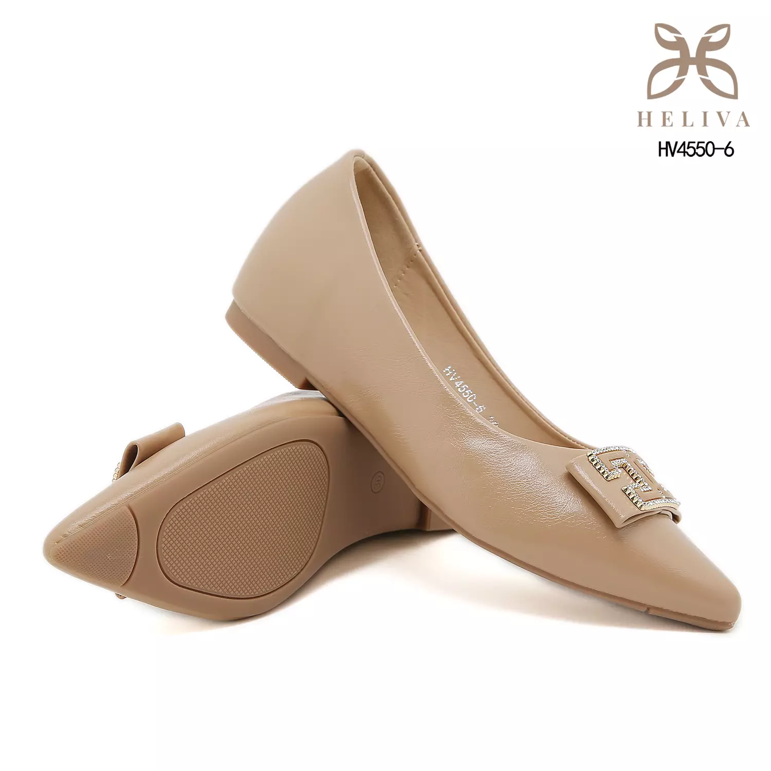 Heliva Miretta Pointed Toe Flats with Luxe Rhinestone Bow & Polished Silhouette HV4550-6
