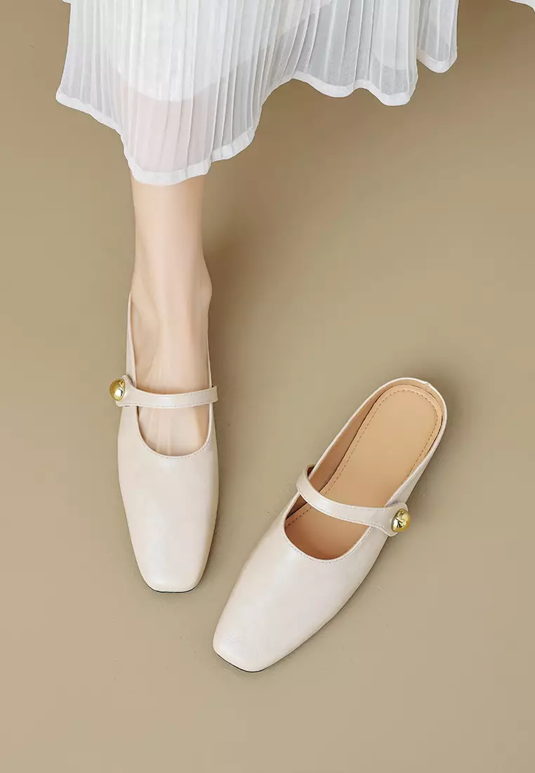 Buckle Strap Flat Mules WW289-1