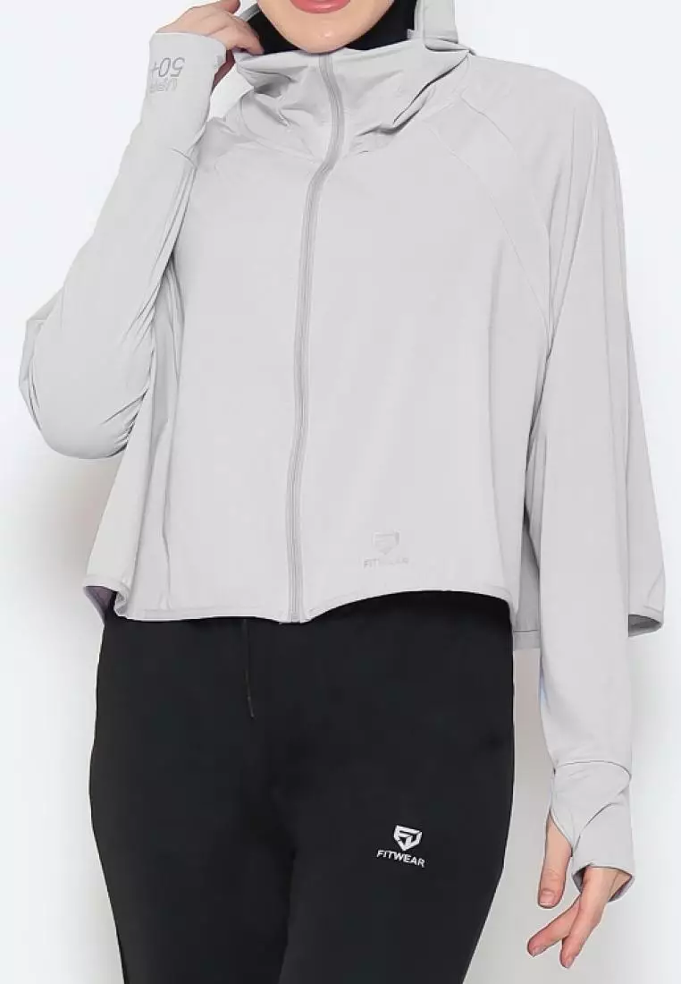 Fitwear - Jaket K-Style Anti UV Olahraga Wanita RIHANNA UPF 50++ CROP - SILVER