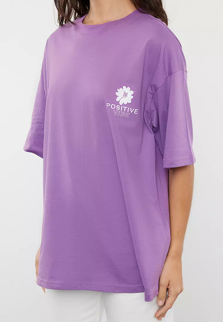 Back Printed Oversized/Wide Fit Crew Neck T-Shirt