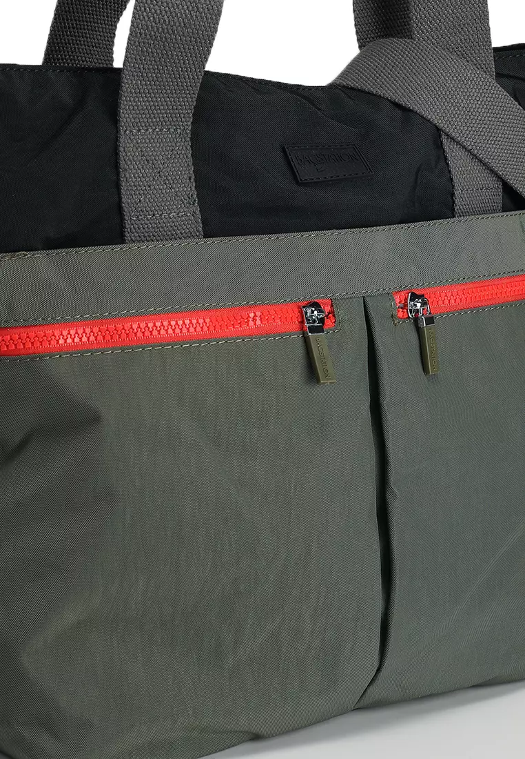 Colour Block Nylon Convertible Tote Bag