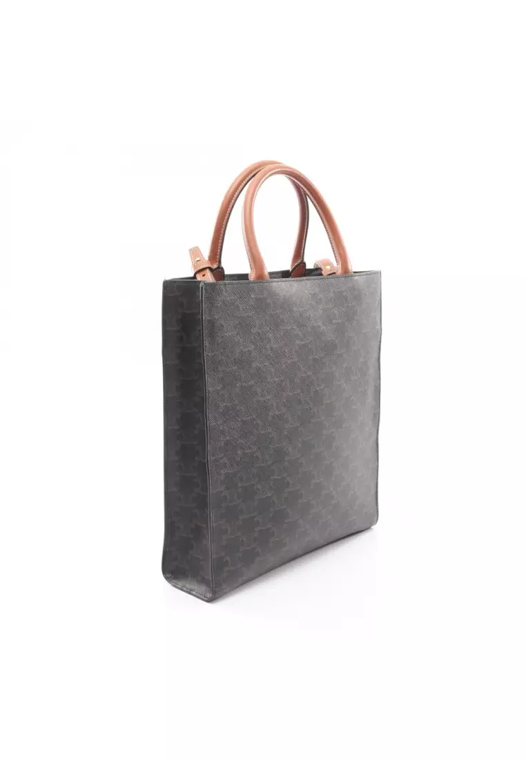 Pre-Loved Celine Small Vertical Hippopotamus Triomphe Handbag tote bag PVC leather black Brown 2WAY