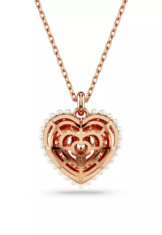 Hyperbola pendant, Heart, White, Rose gold-tone plated