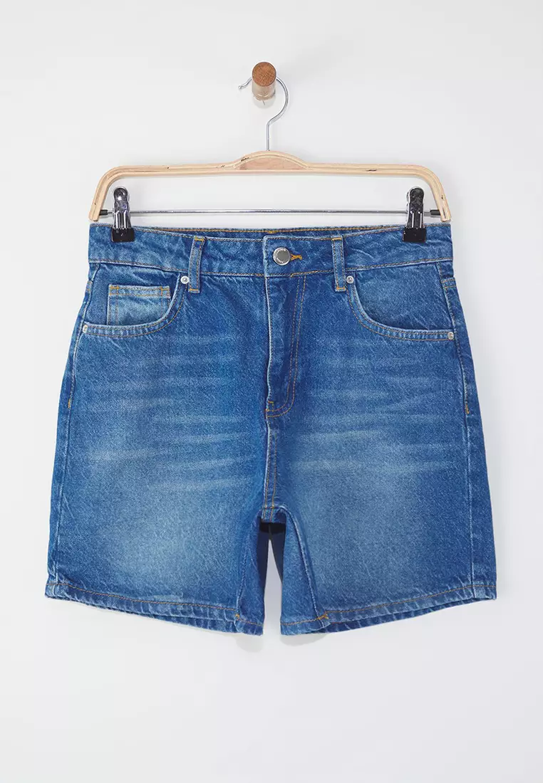 Blue High Waist City Boy Denim Shorts TWOSS25SR00172