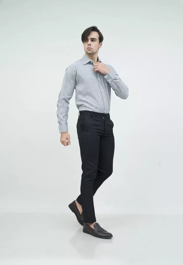 Kemeja slimfit lengan panjang pria kerja Hitam Houndstooth houseofcuff