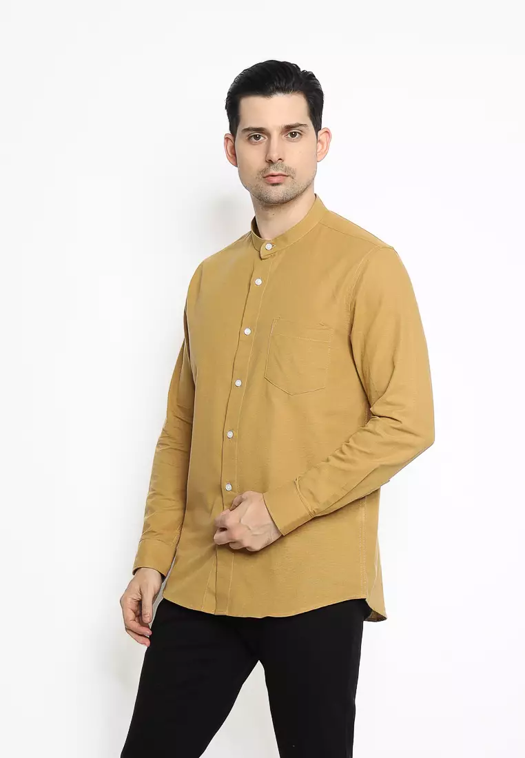 MAGINOT Kemeja Pria KOKO Basic Polos Lengan Panjang MUSTARD