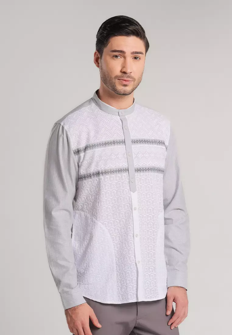 MOC Kemeja Koko Lengan Panjang Pria Mauza - Grey