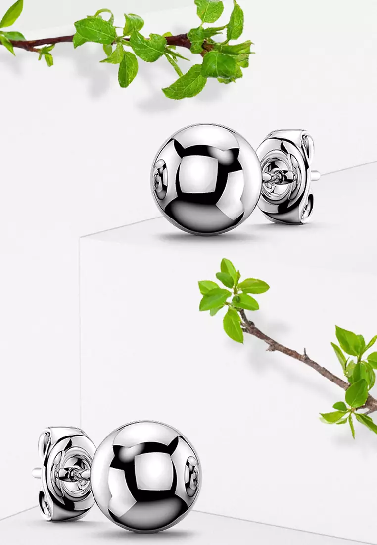 Ball Stud Earrings 8mm-White Gold