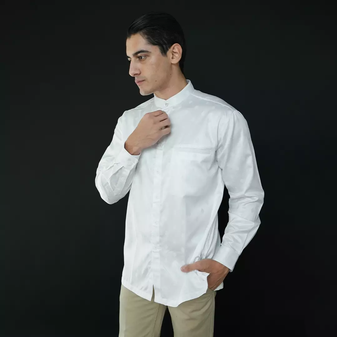 Casella Baju Koko Pria Lengan Panjang | Baju Koko Batik Syam 9983 White