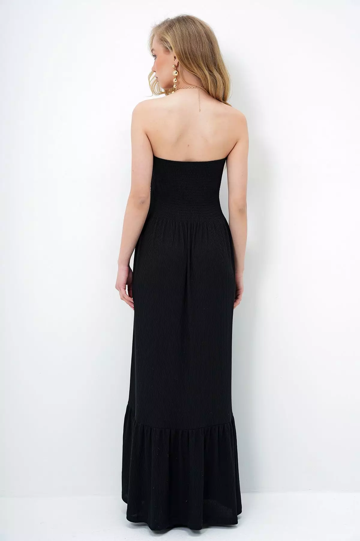 Women's Black Skirt Flounce Summer Long Strapless Dress Alc-X14127