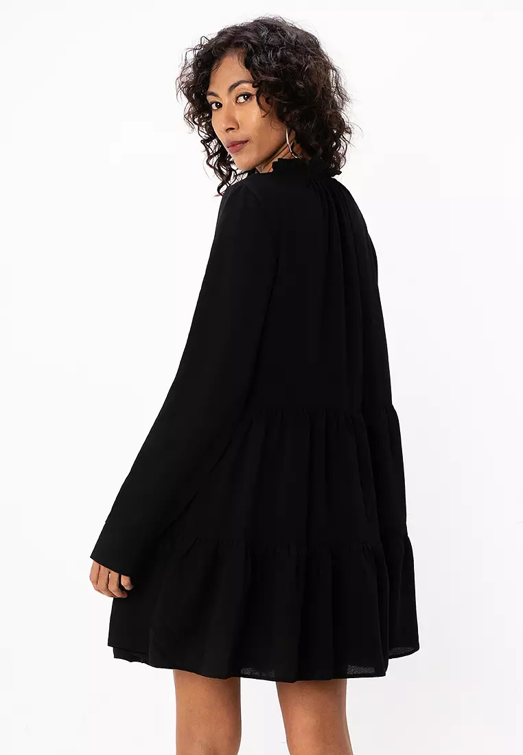 Pie Crust Neckline Tiered Smock Mini Dress