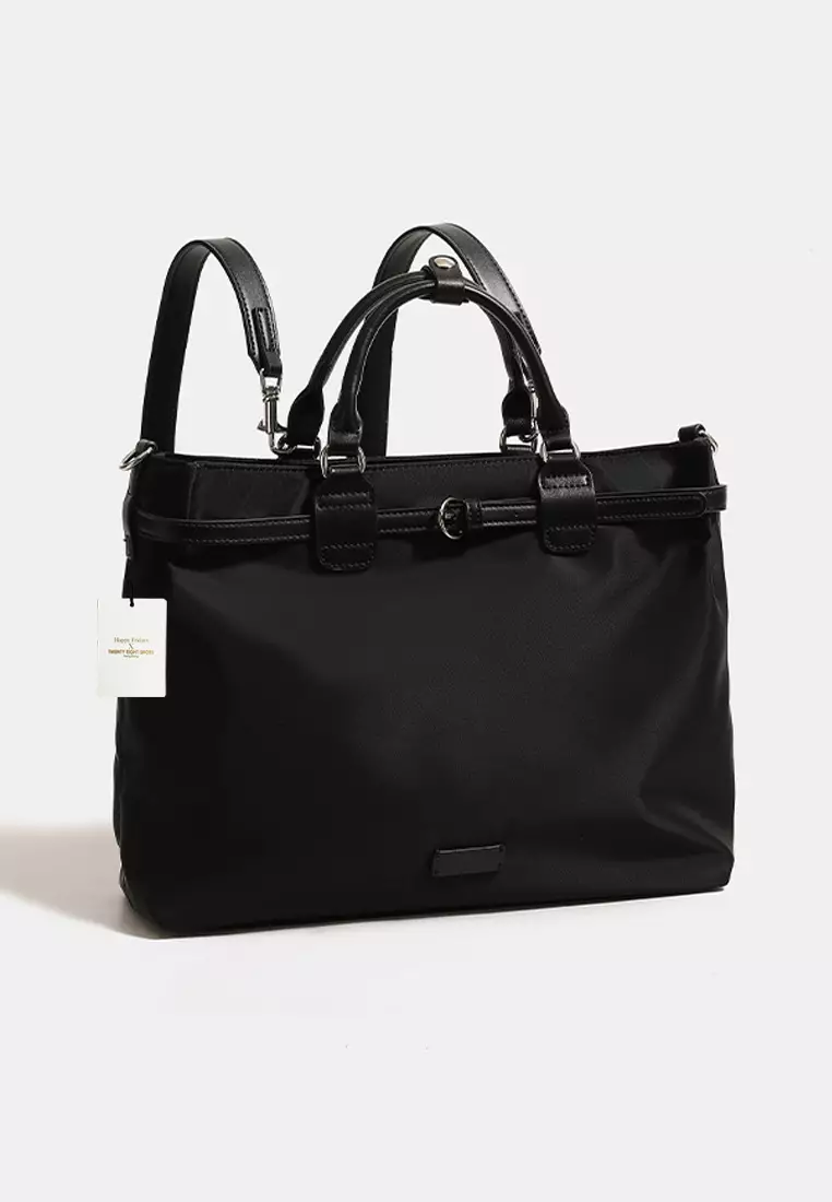 Multi Purpose Nylon Oxford Patch Genuine Leather Laptop Tote Bag JW MJ-1388