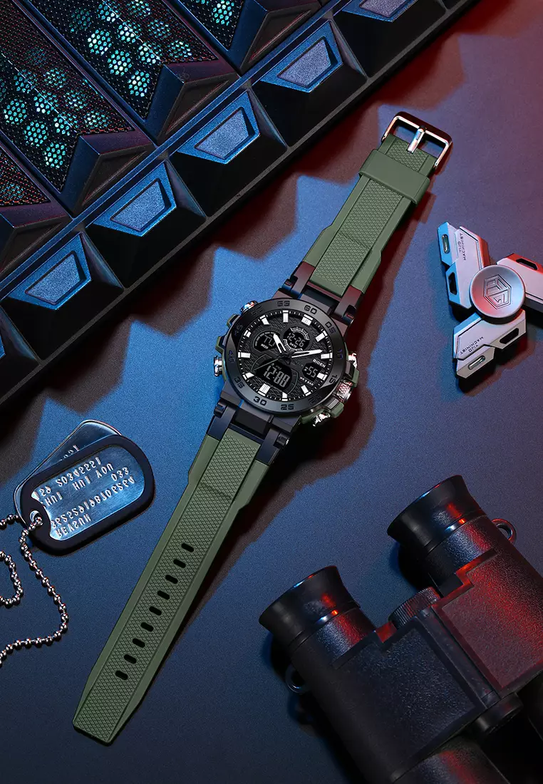 Jam Tangan Pria Original Analog & Digital Multifungsi Olahraga Tali Silikon Anti Air Jam Tangan Cowok Green