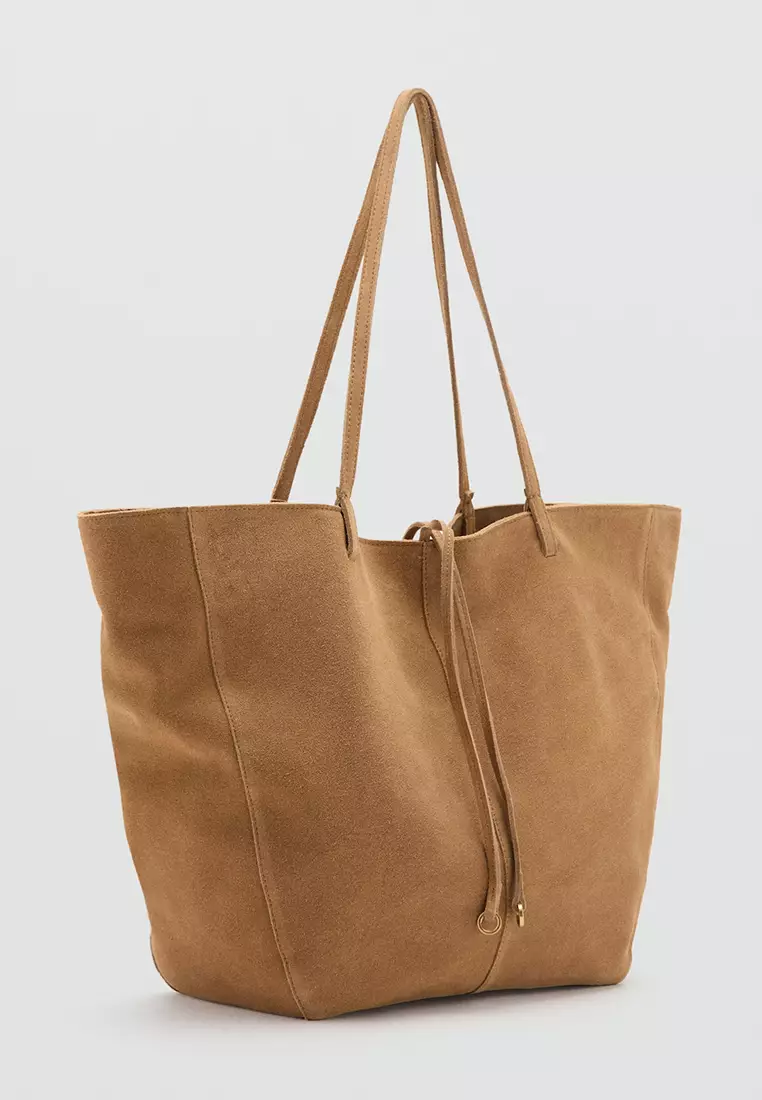Suede Shopper Bag With Bow Closure