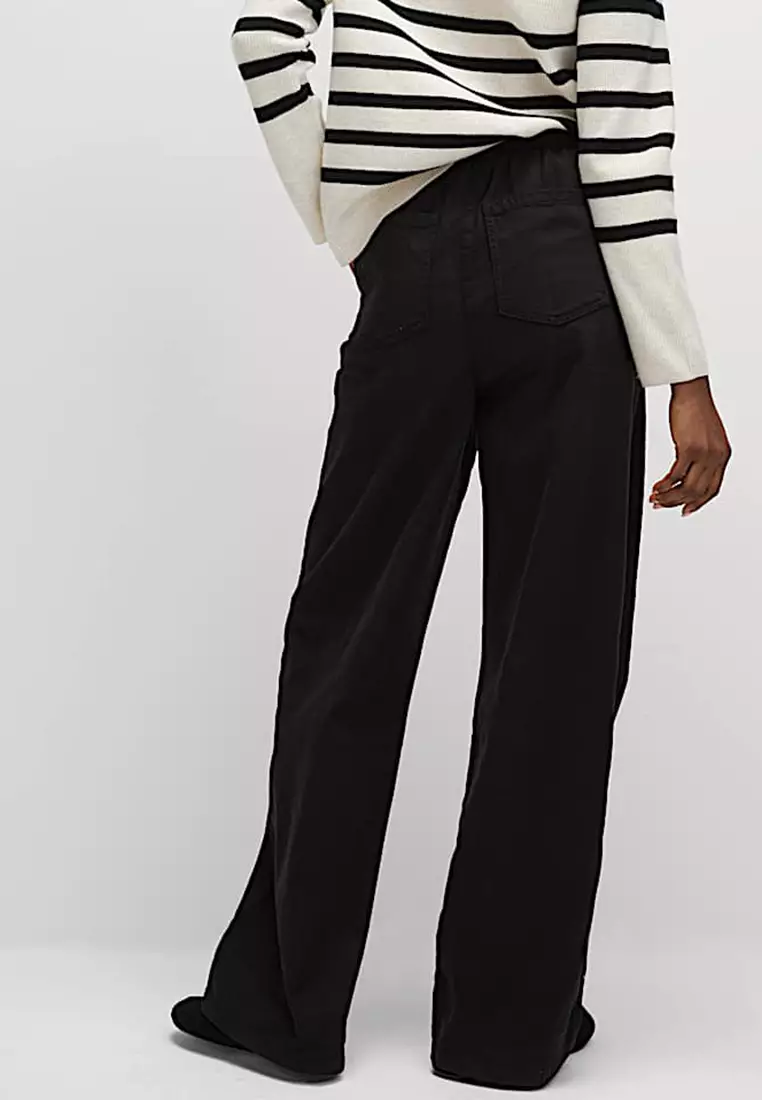 Denim Drawstring Wide-Leg Trousers