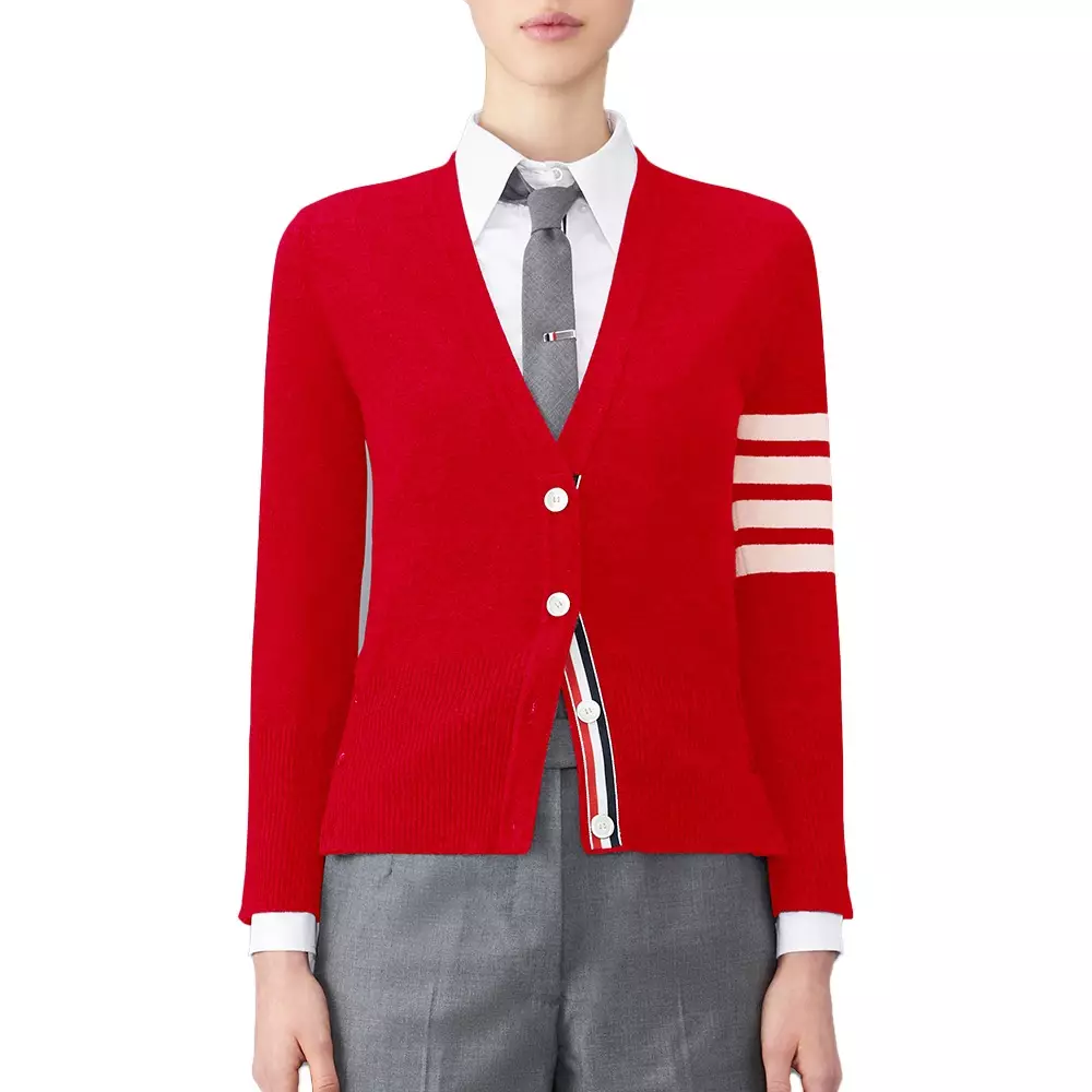 [6.6UNCANG HARGA] 4-Bar Cashmere Classic V-Neck Cardigan Red