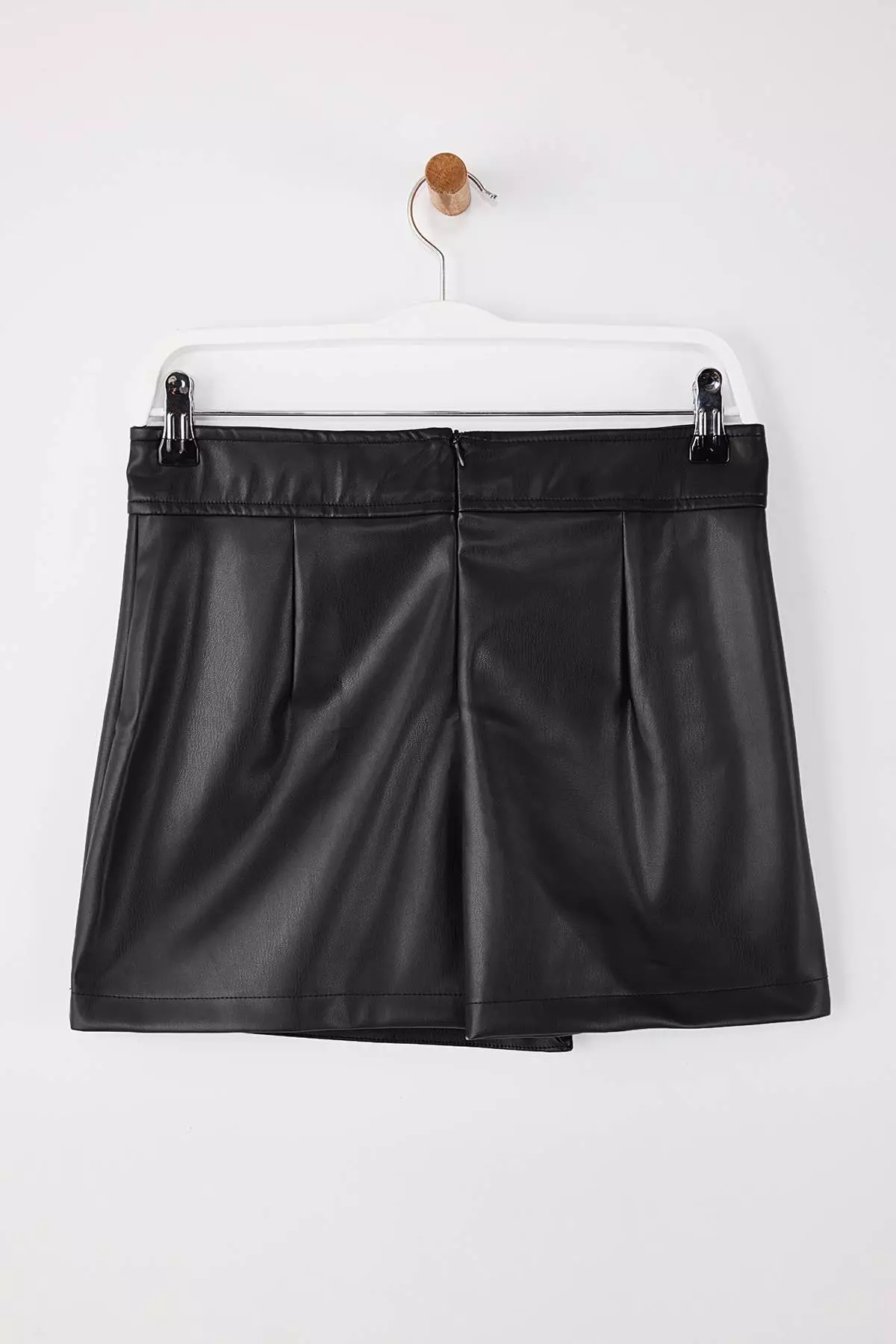 Black Faux Leather Mini Double-Breasted Short Skirt Twoss26Sr12