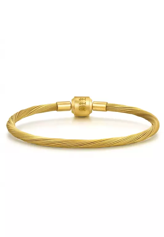 Twisted Stainless Steel Charm Bracelet for Women Sunshine Gold 3mm