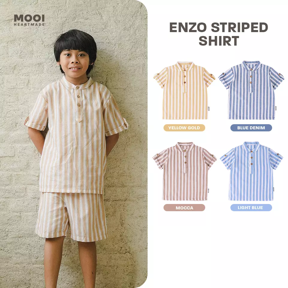 Mooi Kemeja Anak Laki-laki Kemeja Katun Motif Enzo Striped Shirt - Mocca