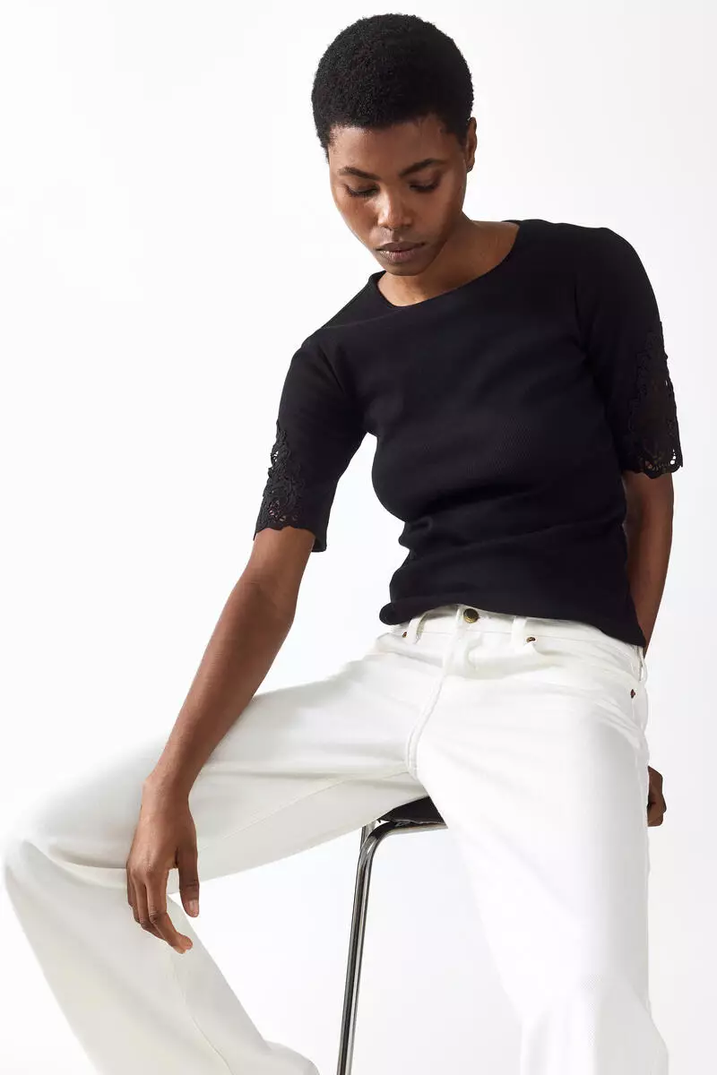 Ribbed lace-inset top