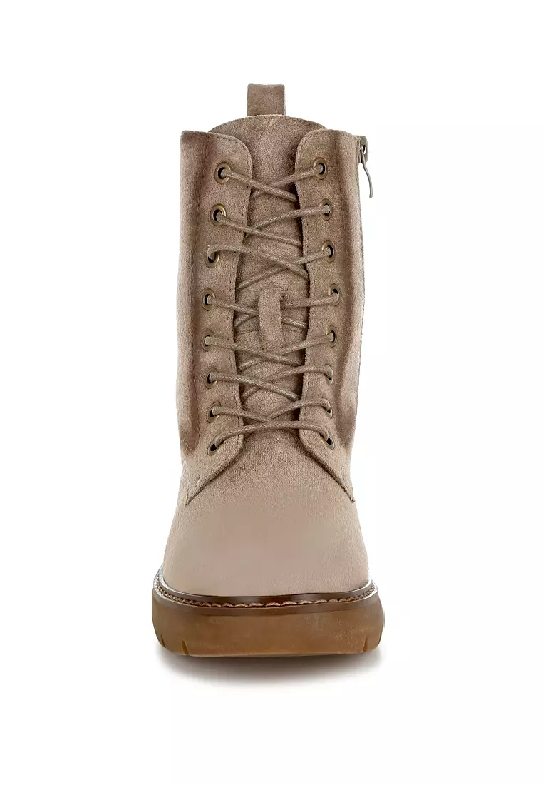 Lace Up High Ankle Boots in Taupe