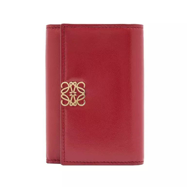 Puffer Anagram Small Vertical Wallet In Shiny Nappa Calfskin Burnt Red