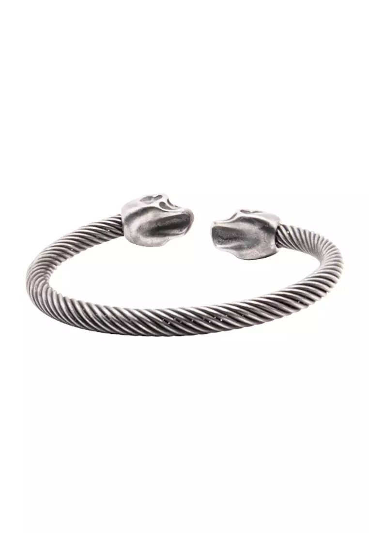 Aksesoris Gelang Pria Skull Heads Stainless Steel Bracelet Silver