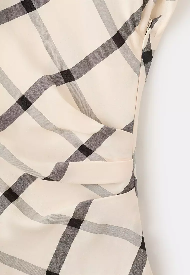 Check Dress With Draped Collar