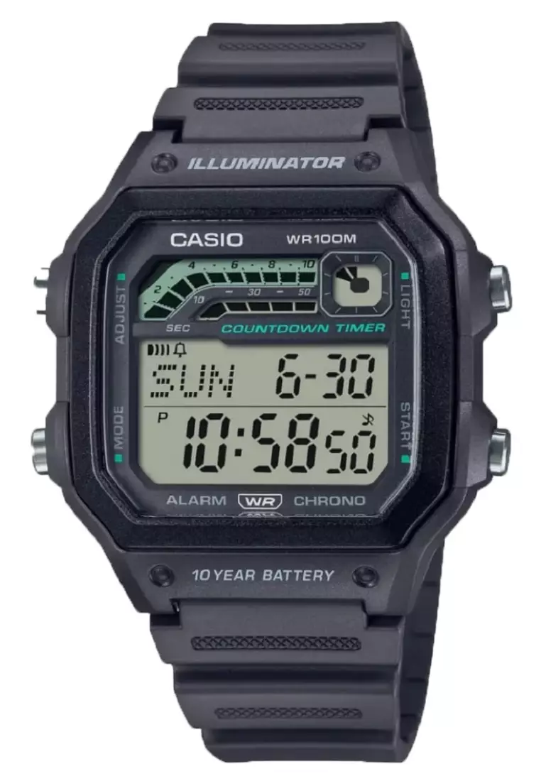 Casio Digital Jam Tangan Pria Strap Karet Hitam WS 1600H 8A Original