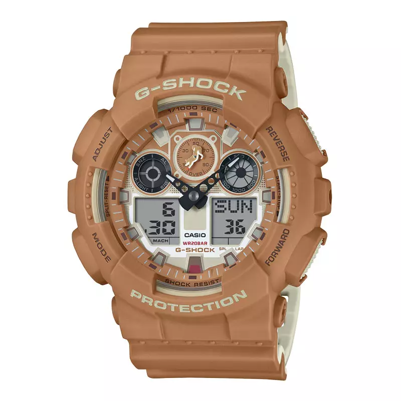 Jam Tangan Pria Casio G-Shock GA-100SHB-5AJR Shiba Inu Brown Digital Analog Dial Brown Resin Band (JDM)