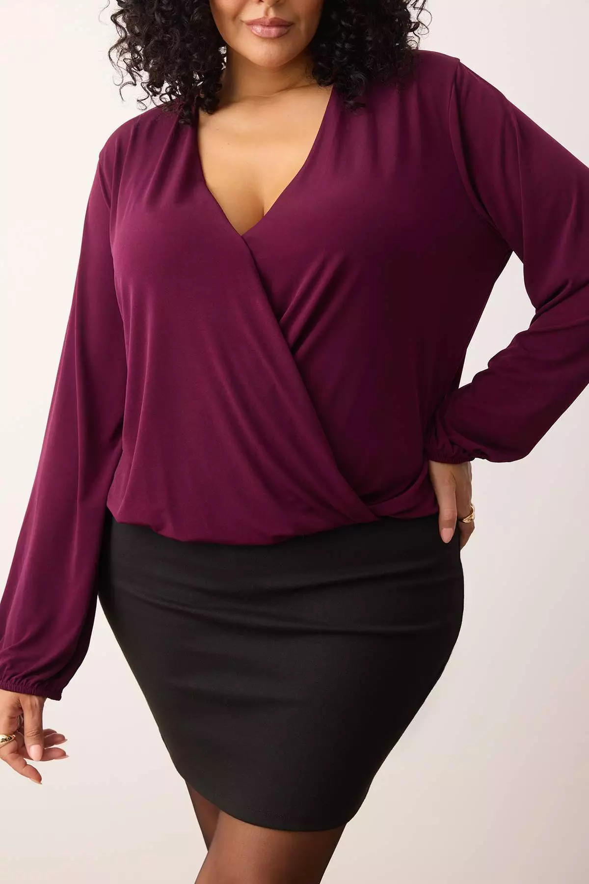 Purple Balloon Sleeve Double Breasted Collar Knitted Crop Blouse Tbbaw23Af00029