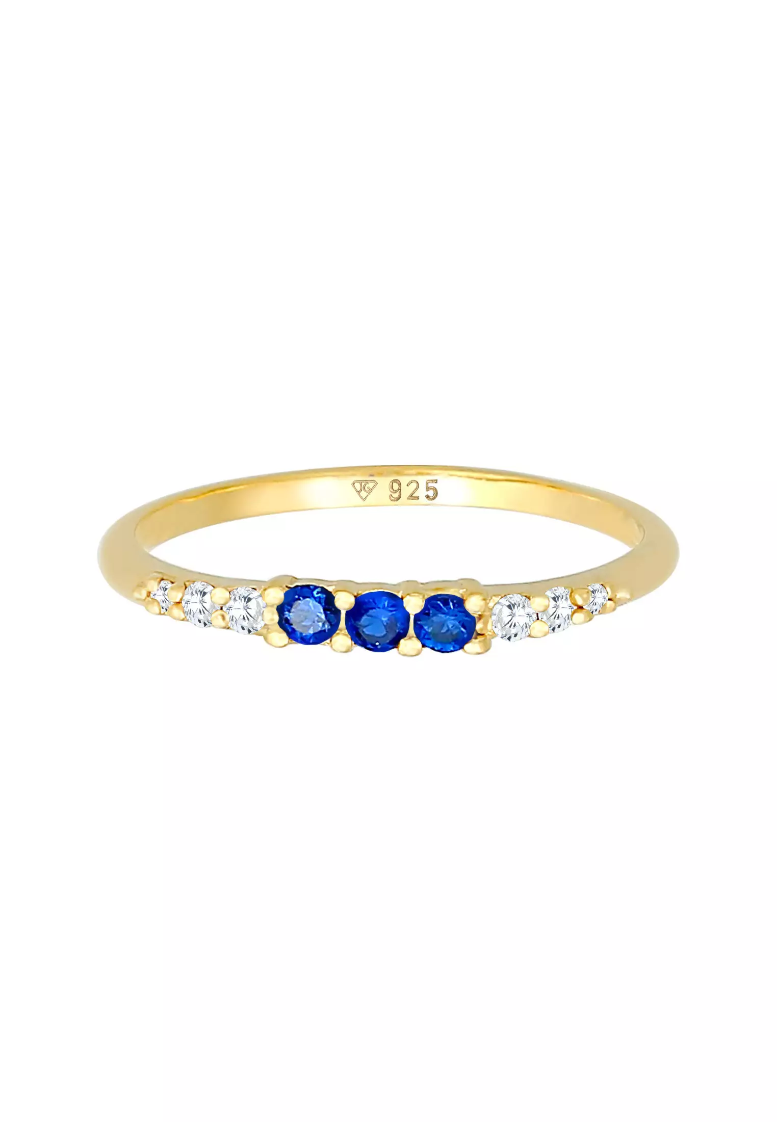 Ring Elegant with Cubic Zirconia Crystals and Synthetic Sapphire Gold Plated