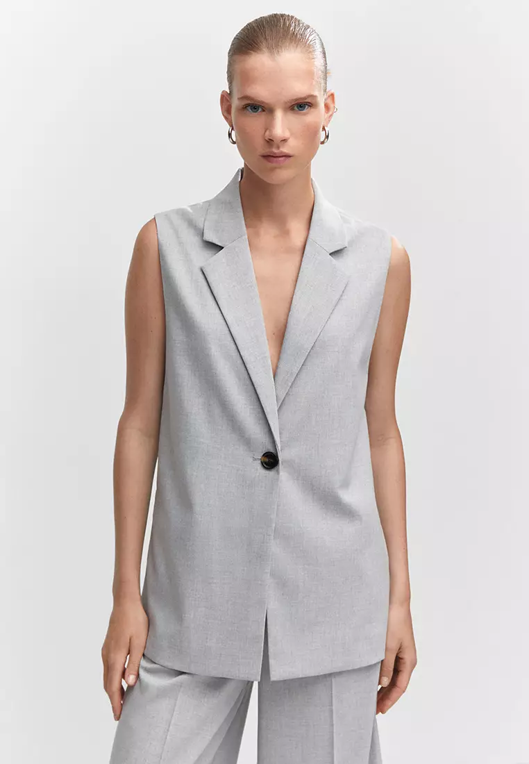 Womens long grey gilet clearance