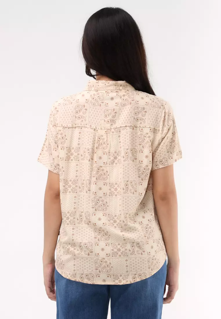 Woven Printed Soft Linen Short Sleeve Blouse
