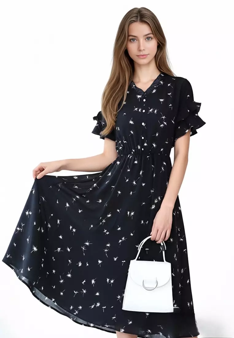 印花雪紡連身裙