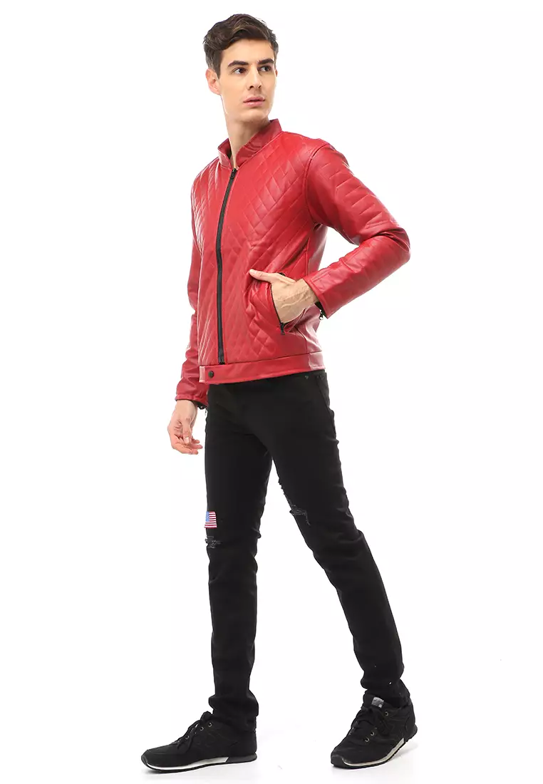 Halbert Outerwear Jaket Kulit Pria Waterproof & Windproof Material Leather ORIGINAL - Red