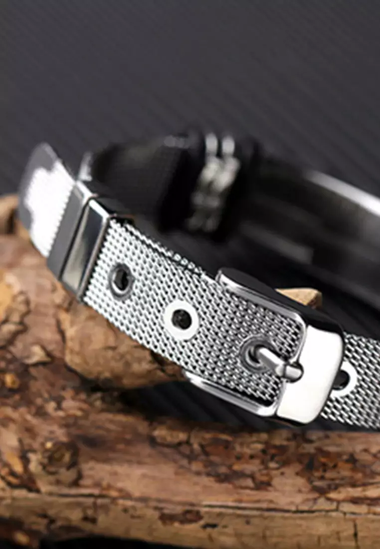 YOUNIQ Full Titanium Steel Black Silver Adjustable Watch Strap Men Bracelet