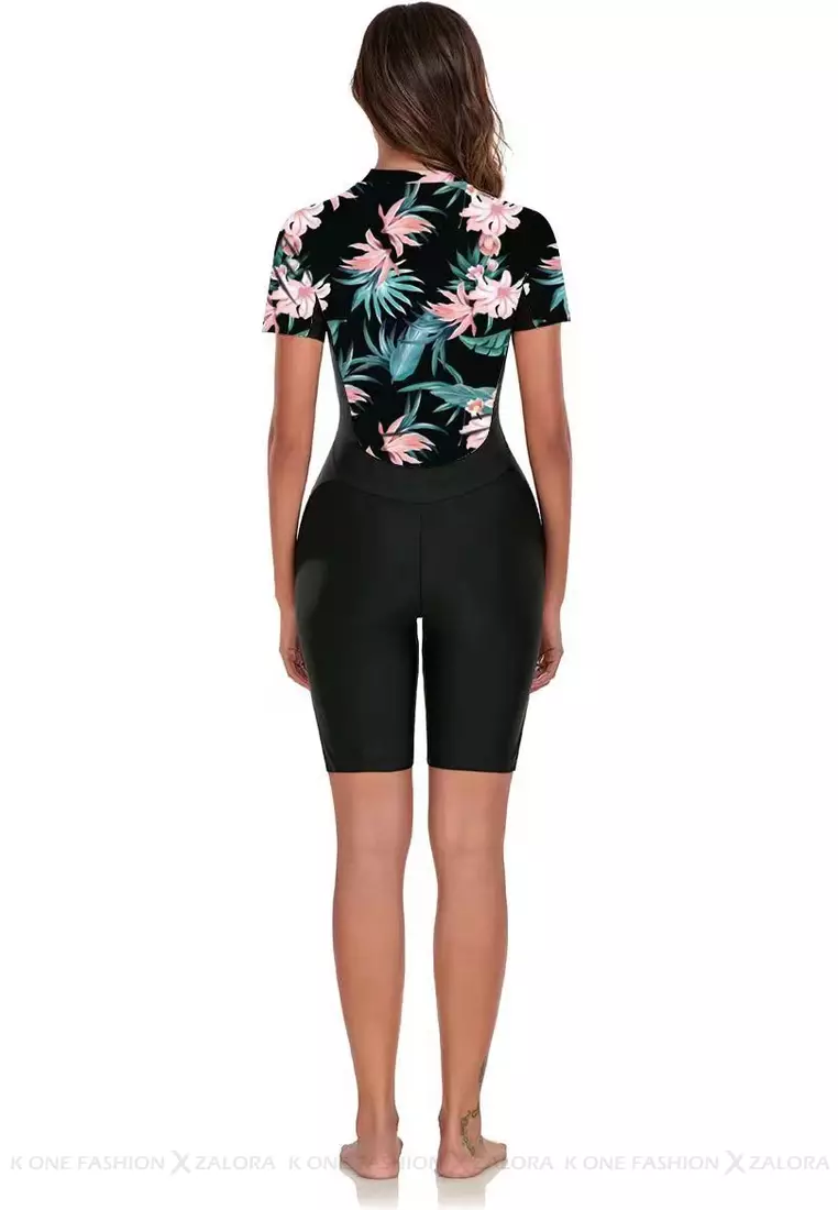 Surf Print Short Sleeve One Piece Swimsuit