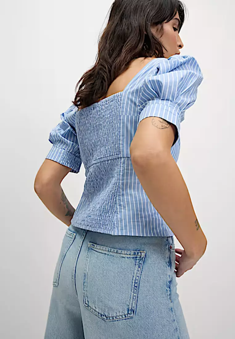 Pure Cotton Striped Square Neck Slim Fit Top