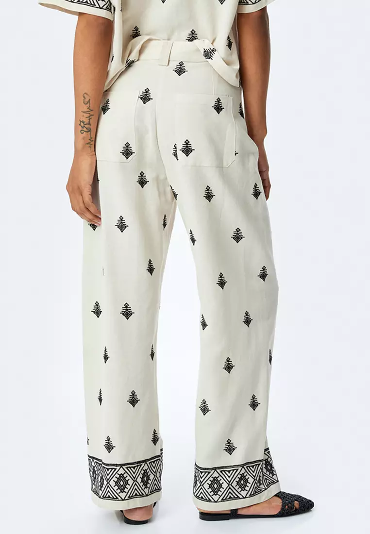 Fabric Ethnic Pattern Embroidered Wide Leg Pants