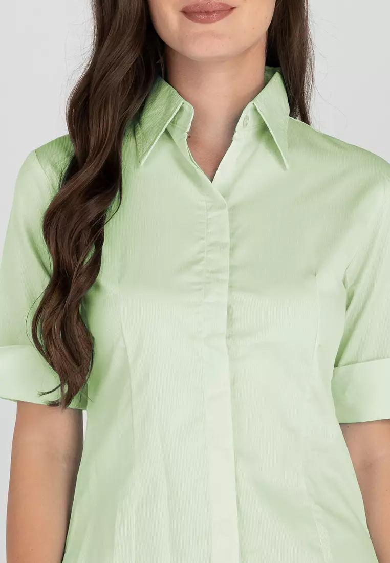 Diana 3/4 Sleeve Plain Button Down Office Blouse