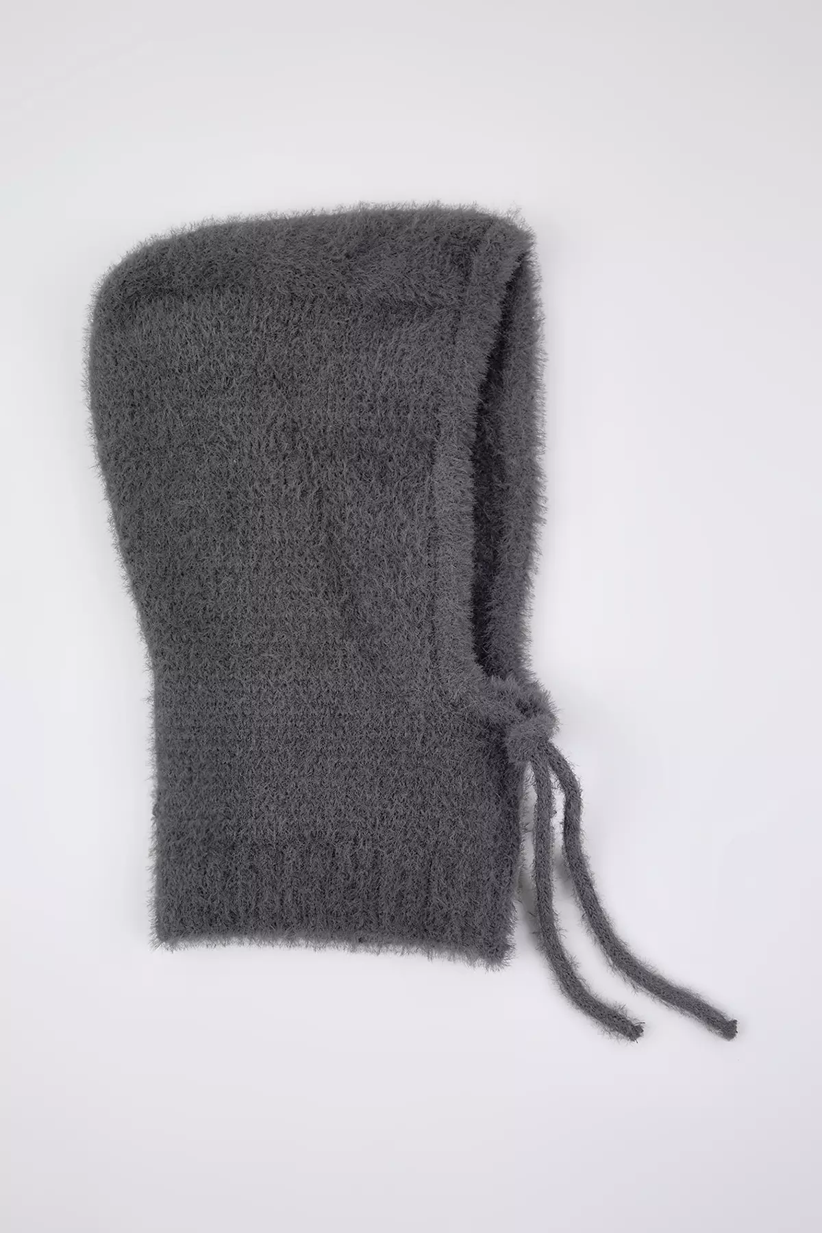 Soft Textured Anthracite Tie-Up Head-Wrapping Knitwear Balaklava Beanie Twoaw26Br2