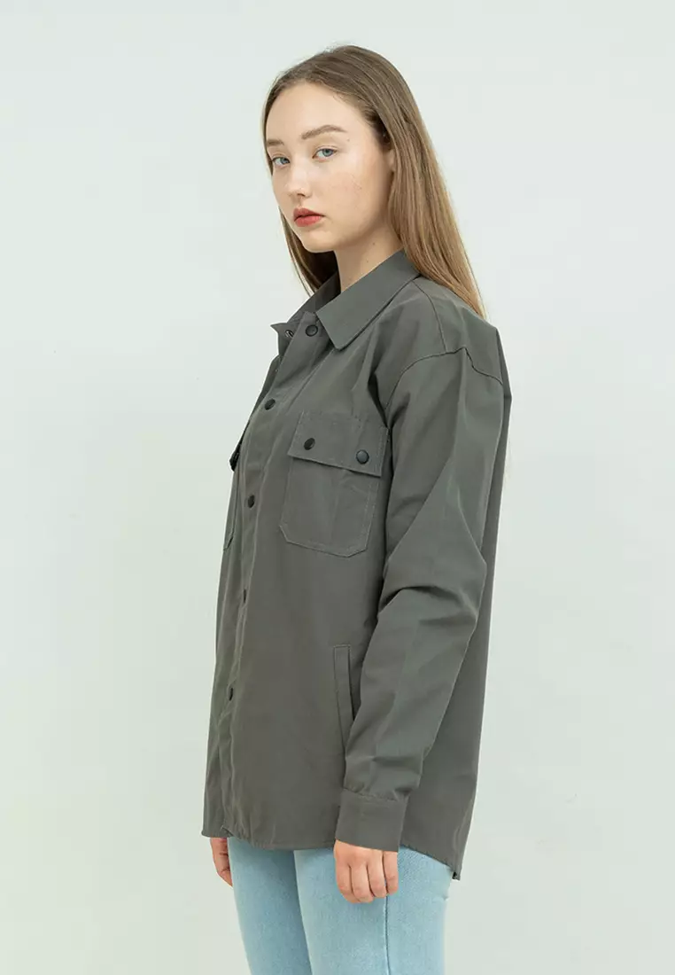 Jaket parka outer jaket wanita semi parka warna Abuabu unisex