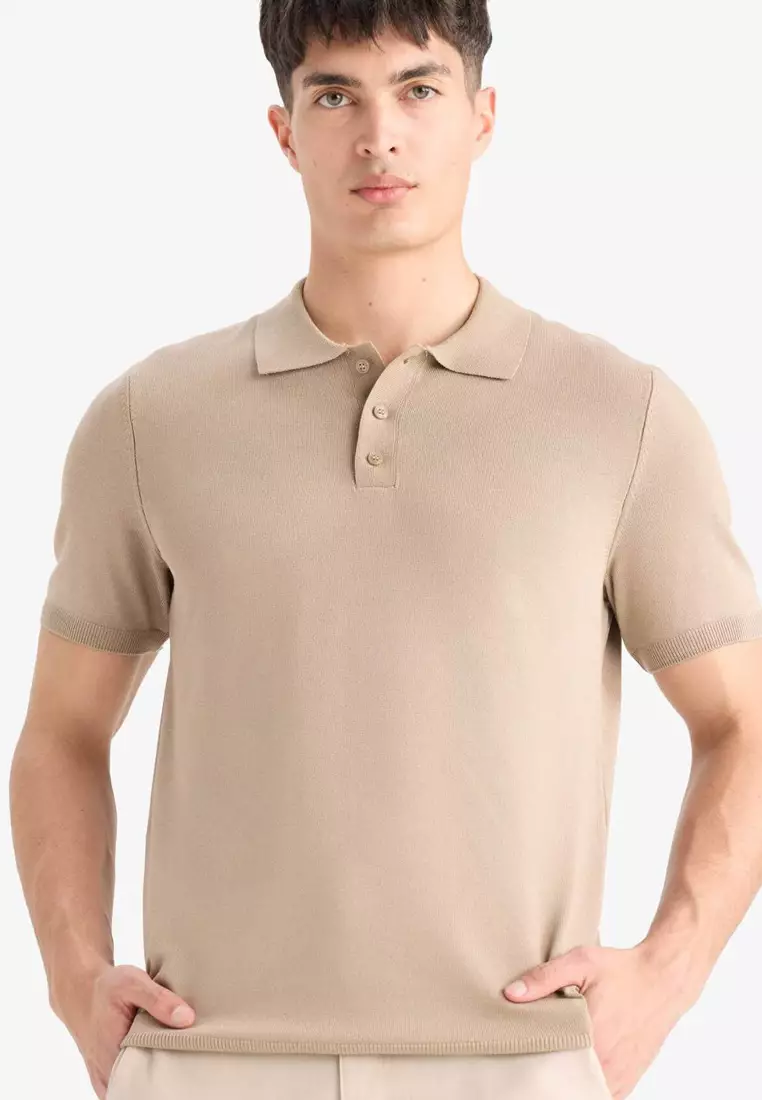 Standard Fit Polo Neck Short Sleeve Knitwear T-Shirt