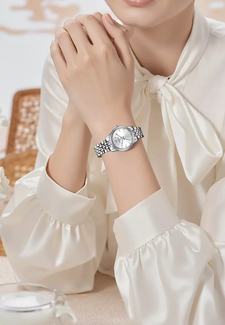 Jam Tangan Wanita Original Mode Creative Dial Anti Air Kuarsa Bercahaya Jam Tangan Cewek silverwhite