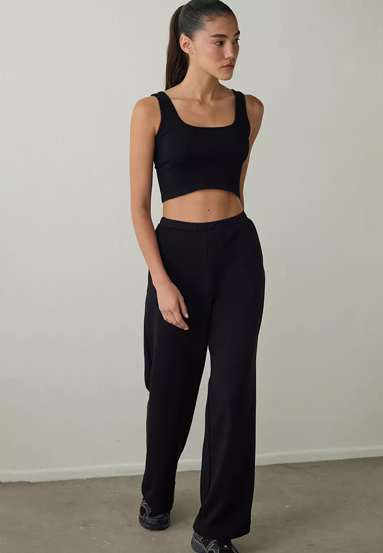 Black Silky Feel Loose Fit Sweatpants
