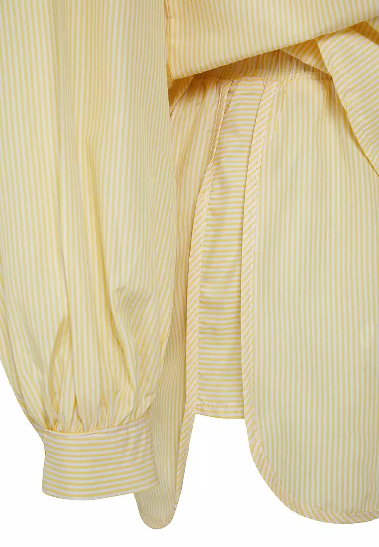 Yellow Striped Shirt Shorts Beach Set TBESS25AU00053