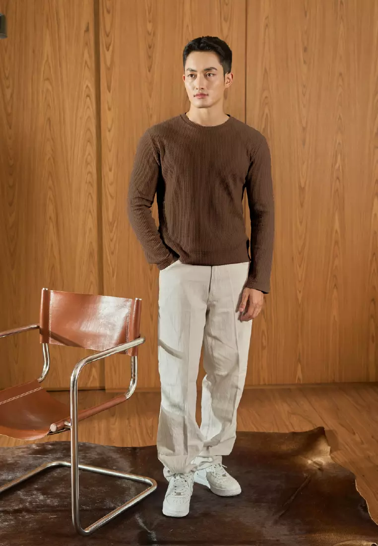 Kale Raffle Brown / Kaos Polos Tekstur Lengan Panjang Pria / Unisex