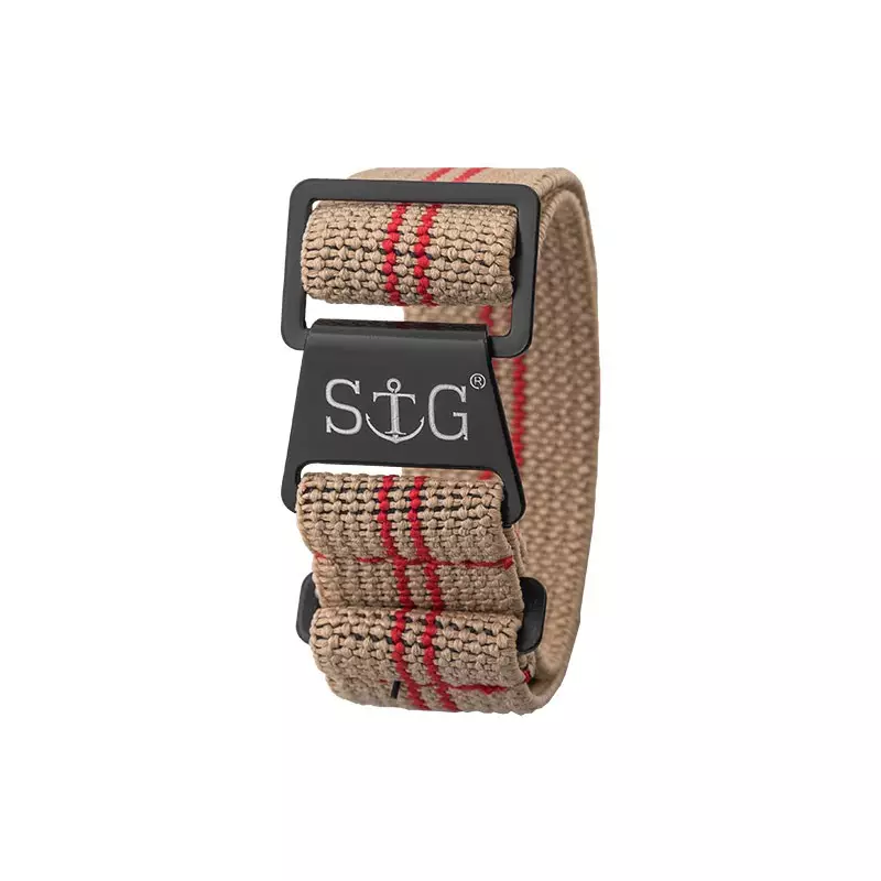 Tali / Strap Jam Tangan Strap Guy MN-SND-RED2-19B Sand Nylon 2 Red Stripes Black Folding Clasp